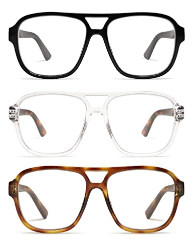 AMOMOMA 3 Pack Oversized Aviator Spring Hinge Reading Glasses for Women Men,Retro Blue Light Computer Reader Frame AM6081C1+C2+C3 0.0X - Image 1