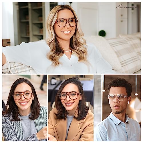 AMOMOMA 3 Pack Oversized Aviator Spring Hinge Reading Glasses for Women Men,Retro Blue Light Computer Reader Frame AM6081C1+C2+C3 0.0X - Image 2
