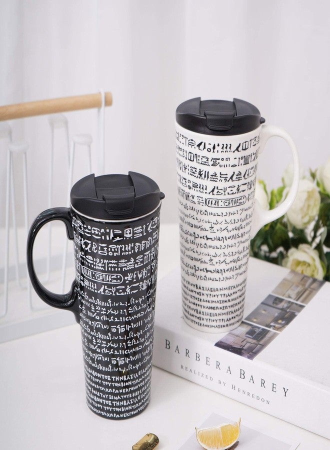 TZSSP Coffee Ceramic Mug Travel Mug Porcelain Latte Tea Cup With Lid 17oz. Rosetta Stone,Black - Image 4