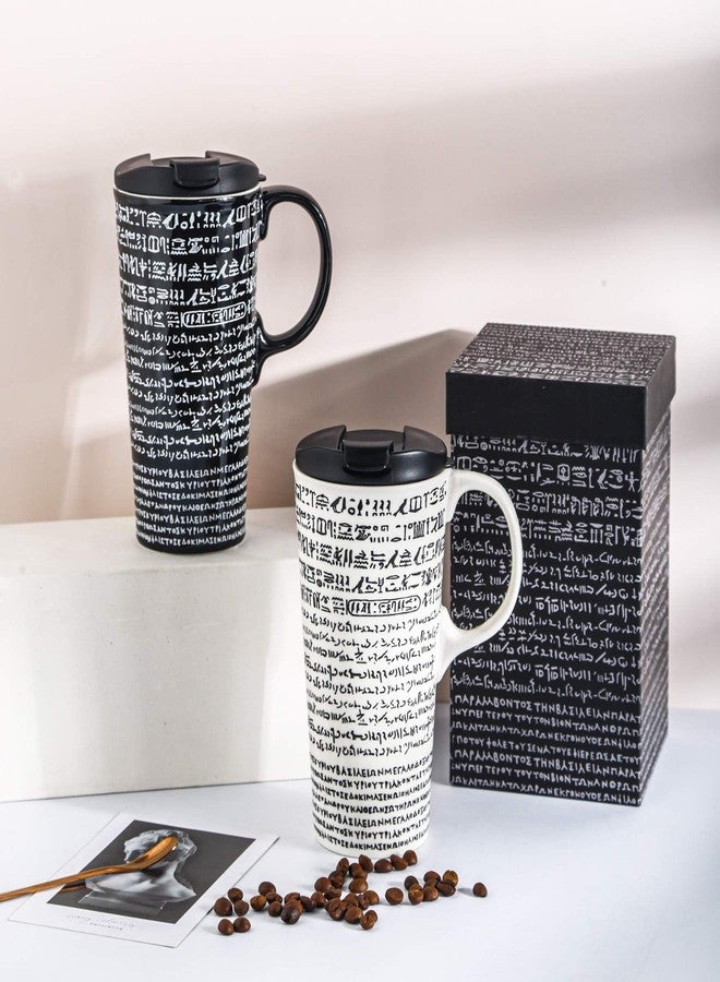 TZSSP Coffee Ceramic Mug Travel Mug Porcelain Latte Tea Cup With Lid 17oz. Rosetta Stone,Black - Image 5
