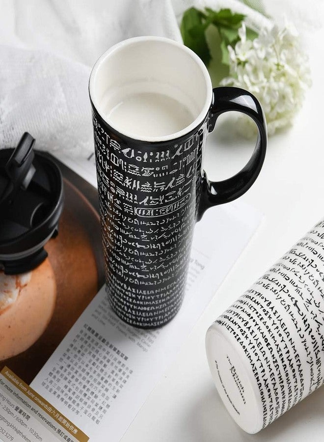 TZSSP Coffee Ceramic Mug Travel Mug Porcelain Latte Tea Cup With Lid 17oz. Rosetta Stone,Black - Image 3