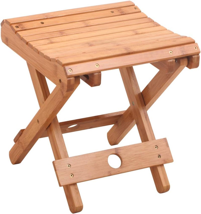 Garwarm Bamboo Folding Stool for Shaving Shower Foot Rest, Home Portable Folding Shower Seat, Small Stool Chair Folding Chairs for Bathroom, Fully Assembled 31cm Height - Image 1