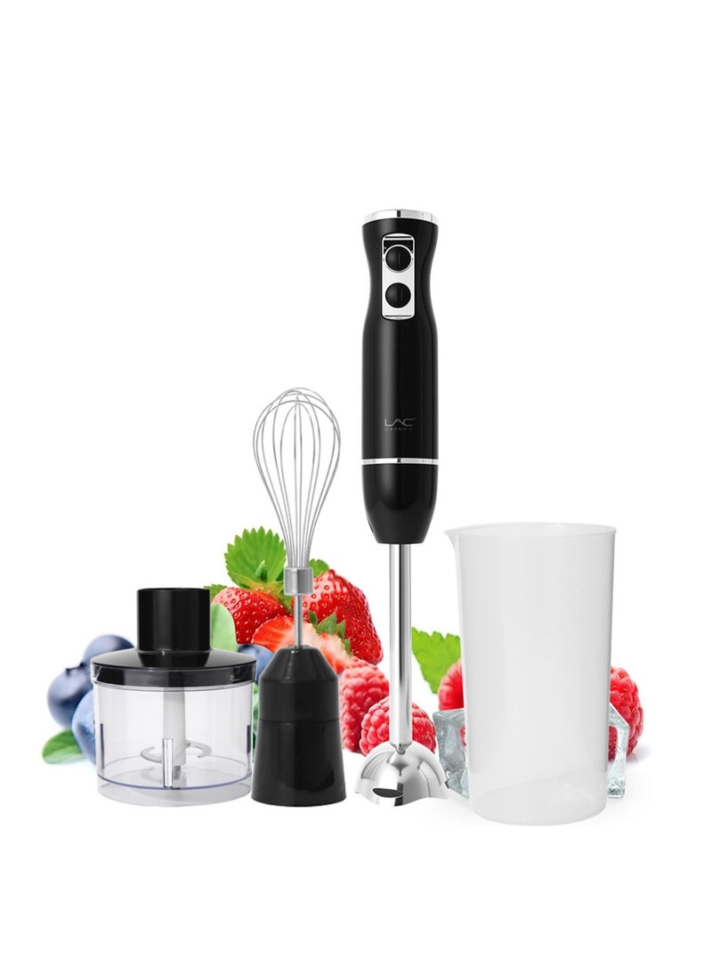LAC Hand Blender, 4 in 1 Blender, Hand Blender Electric 500W 2-Speed and Turbo Mode, Immersion Blender with 500ml Food Chopper, 600ml Container, Milk Frother, Egg Whisk, for Smoothie Sauces Food Soups  - Image 1