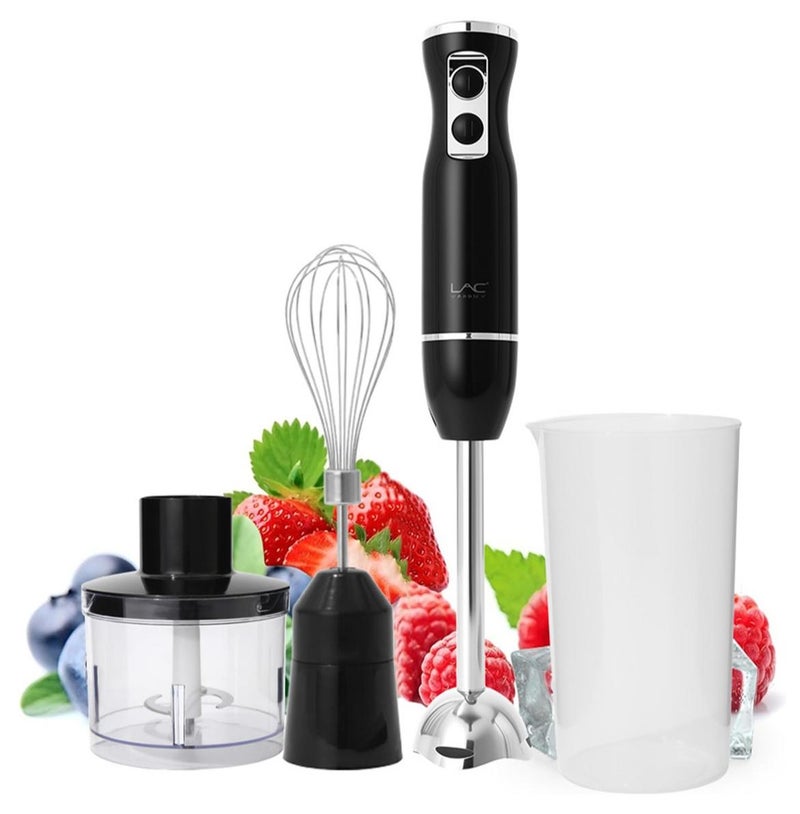 لاك خلاط يدوي ، خلاط 4 في 1 ، خلاط يدوي كهربائي 370 واط 2 سرعة ووضع توربو ، خلاط غمر مع مفرمة طعام 370 مللي ، حاوية 600 مللي ، مزبد الحليب ، خفقت البيض ، لصلصات العصائر حساء الطعام - Image 1