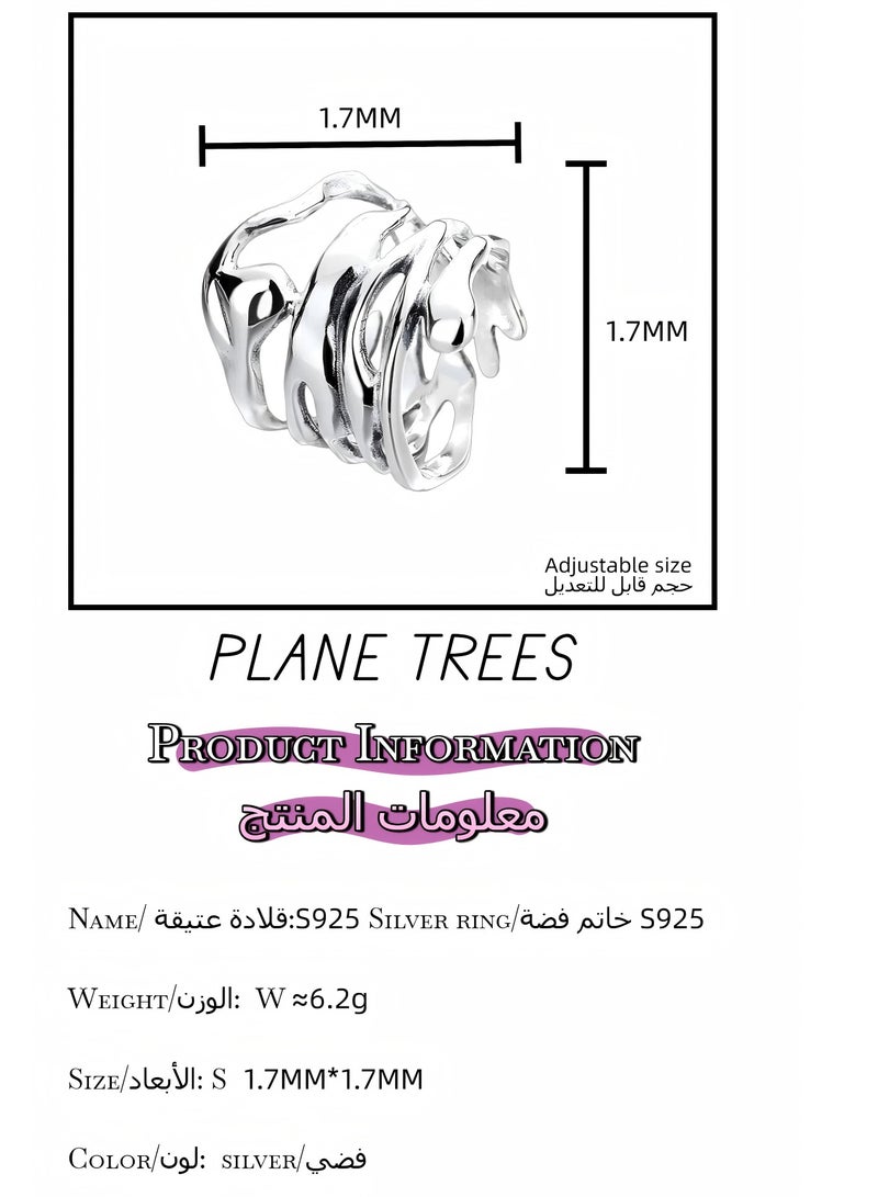 Plane Trees Sterling Silver Open Abstract Statement Ring for Women – Adjustable Artistic Design | PLANE TREES Jewelry - Image 3