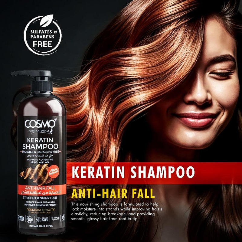 COSMO Hair Naturals Keratin All Hair Shampoo 1000ml, Anti-hair Fall, Softens & Healthy Hair, Restore Hair Strength - Image 2