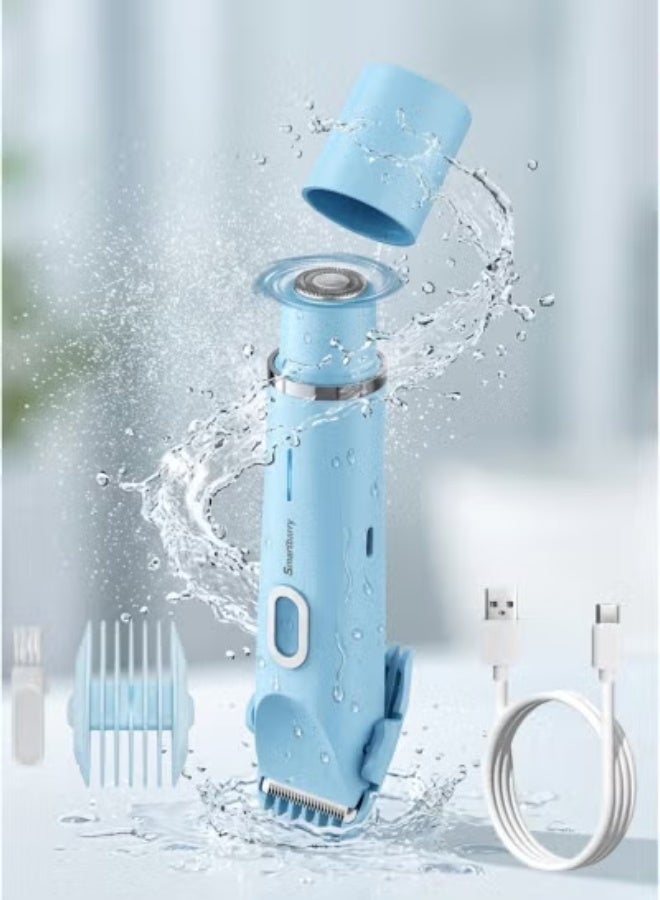 Smartbarry K01 2-in-1 Women's Bikini Trimmer & Electric Shaver, Dual Head Cordless Body Hair Remover, IPX7 Waterproof, USB-C Rechargeable, Portable Grooming Razor - Blue - Image 1