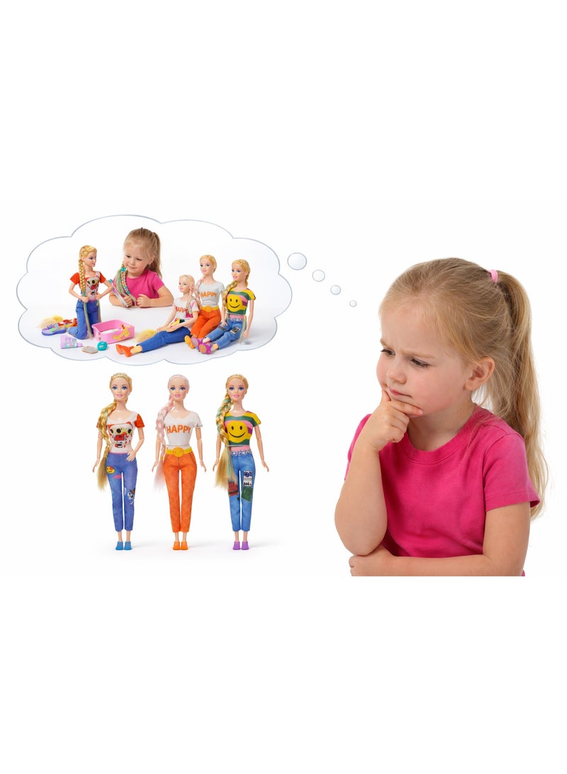 مجموعة عرائس مفصلية متحركة 3 قطع | دمى بنات Fashion بمفاصل قابلة للحركة لتغيير الوضعيات – لعبة هدية مميزة +3 سنوات - Image 1
