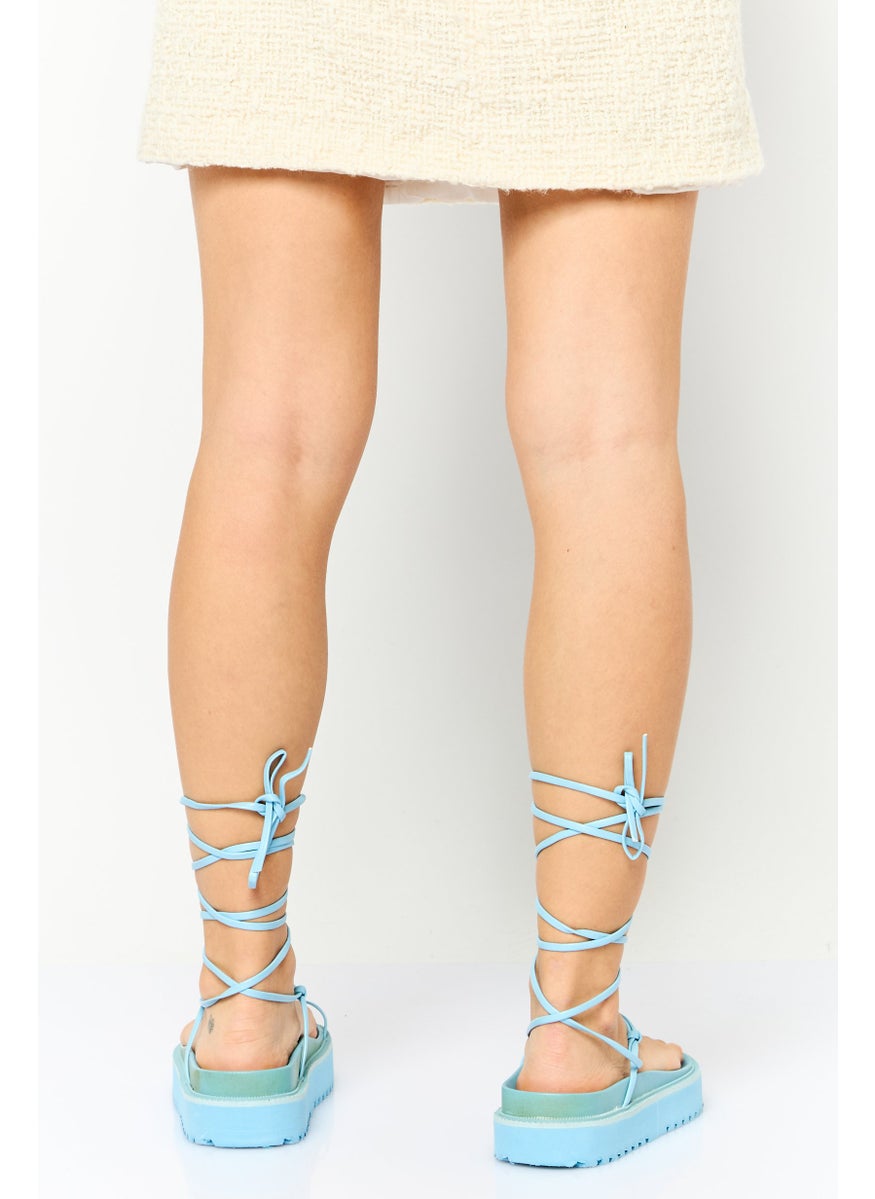PUBLIC DESIRE - Women Tie Closure Open Toe Sandals, Blue - Image 1