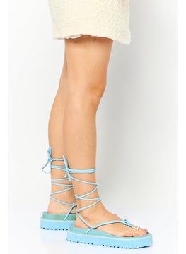 PUBLIC DESIRE Women Tie Closure Open Toe Sandals, Blue  - Image 2