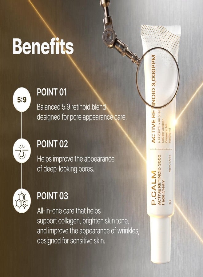 P.CALM Active Retinoid 3000 Fade Cream | Texture Refining Care with Retinoid, Radiant Glow Support & Long-Lasting Hydration | Night Cream, Korean Skincare, 20g / 0.7 oz - Image 3