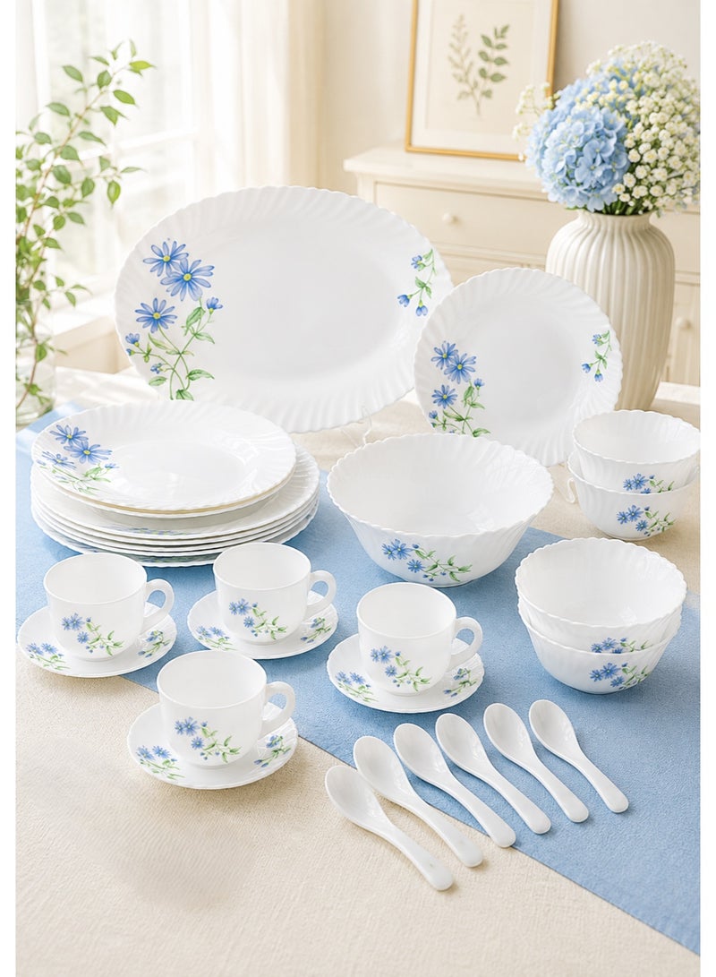 Laopala Classique Collection 44 Pcs Opalware Dinner Set White Dinnerware Set with Plates Bowls Cup & Saucer Serving Bowl Platter Spoon Elegant Tableware Set - Image 3