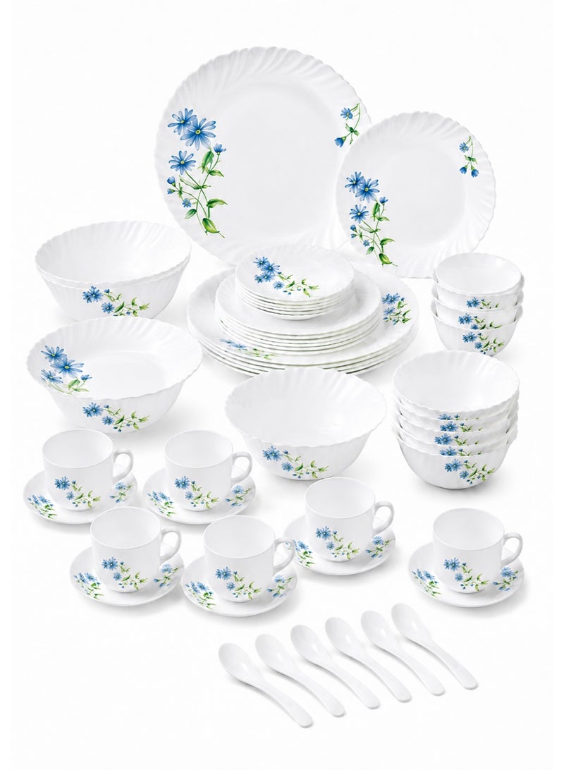 Laopala Classique Collection 44 Pcs Opalware Dinner Set White Dinnerware Set with Plates Bowls Cup & Saucer Serving Bowl Platter Spoon Elegant Tableware Set - Image 1