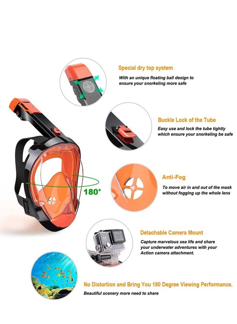 ثينيس قناع غواصة كامل الوجه مع نظام تنفس آمن جديد وقاعدة كاميرا مع عرض بانورامي 180 درجة (برتقالي) - Image 4