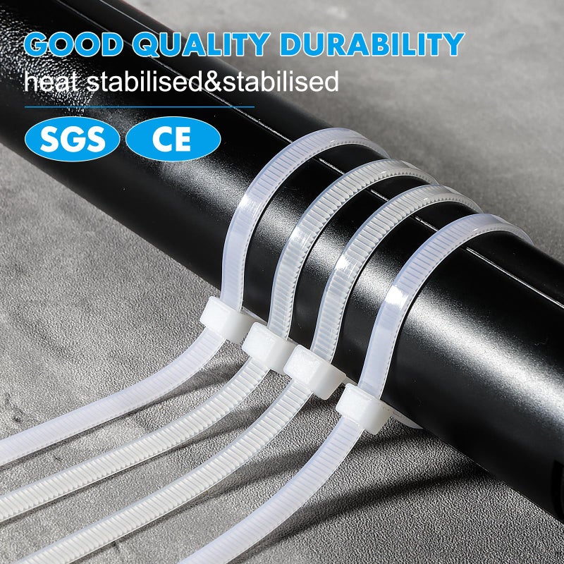 REZOSY White Zip Ties 8 Inch 100 Pack Clear Tensile Strength 40 lbs UV Resistant Industrial Cable Ties Self Locking Zipties Wire Ties Wrap Indoor Outdoor Use for Fence Garage Camping - Image 5