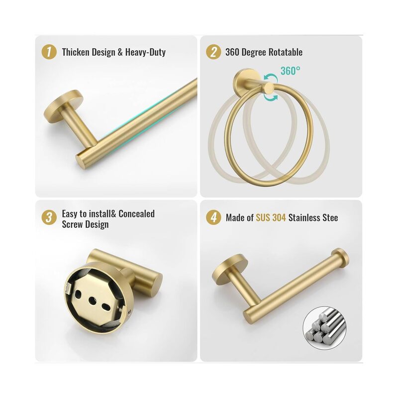LAMAY 10 Pcs Bathroom Hardware Set, Brushed Nickel Bath Hardware Set, Bathroom Accessories Including 16" Hand Towel Bars Toilet Paper Holders, Towel Rings Robe Towel Hooks - Image 4