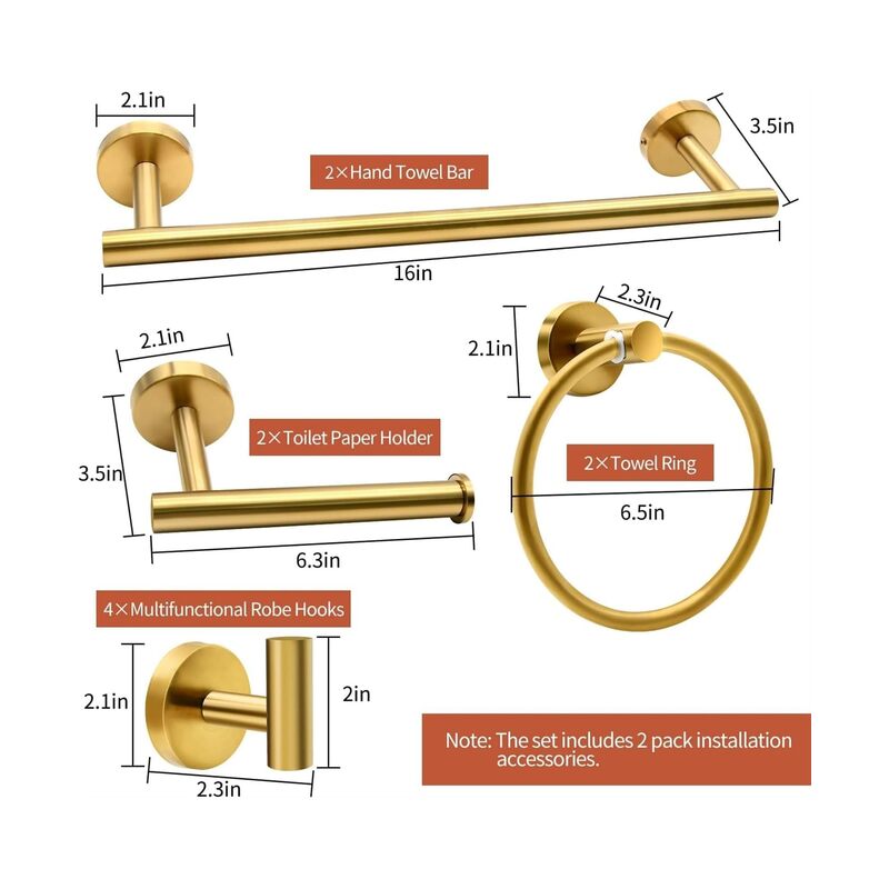 LAMAY 10 Pcs Bathroom Hardware Set, Brushed Nickel Bath Hardware Set, Bathroom Accessories Including 16" Hand Towel Bars Toilet Paper Holders, Towel Rings Robe Towel Hooks - Image 3