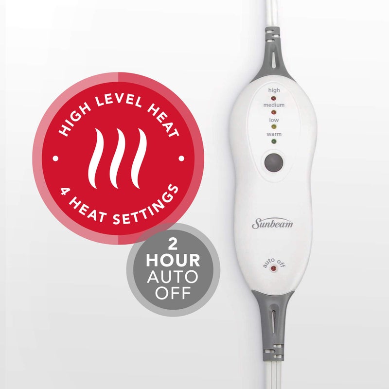 Sunbeam غطاء وسادة تسخين صن بييم لتخفيف آلام الظهر مع إيقاف تلقائي وخيار تسخين رطب 23 × 15 بوصة رمادي Slate - Image 2