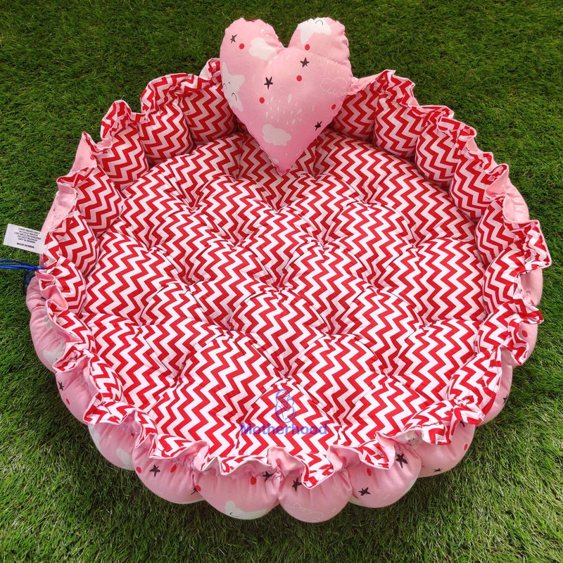 MOTHERHOOD MOTHERHOOD Round Baby Tub Bed HeartShaped Pillow Luxury Baby Mattress Bed Sleeper Bedding Set Safe Cotton Fabric with RFilled UltraSoft Comfortable for Newborn to Toddlers Pink - Image 2