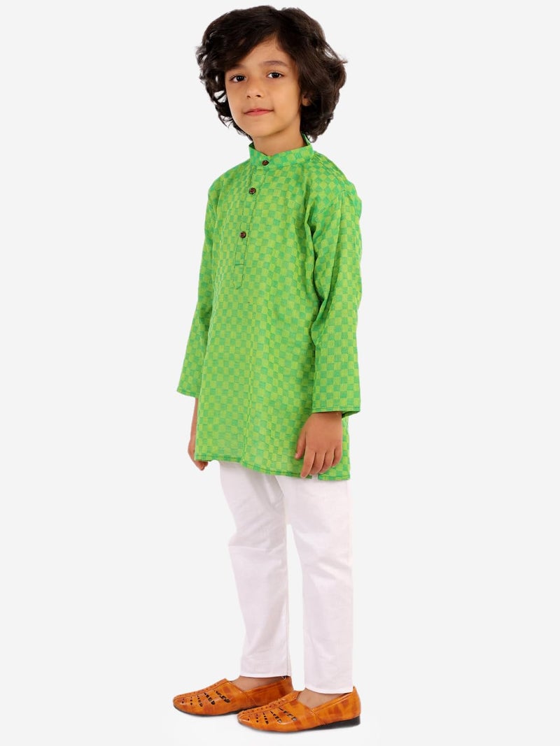 superminis Baby Boys Traditional Ethnic Wear Handloom Cotton Solid Pattern Kurta With White Pyjama Set - 3 Months-6 Months - Image 4