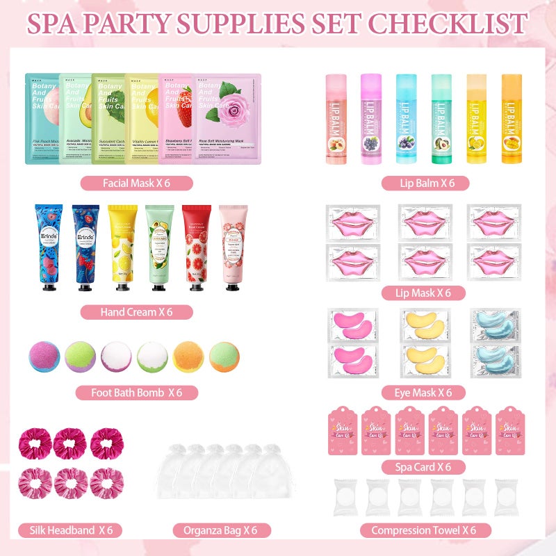 Erinde 60 PCS Spa Party Supplies for Girls, Spa Party Favors Include Face Masks Skincare, Hand Cream, Lip Balm, Under Eye Patches, Lip Mask, Foot Bath Bombs, Bulk Birthday Sleepover Party Supplies for Women - Image 2