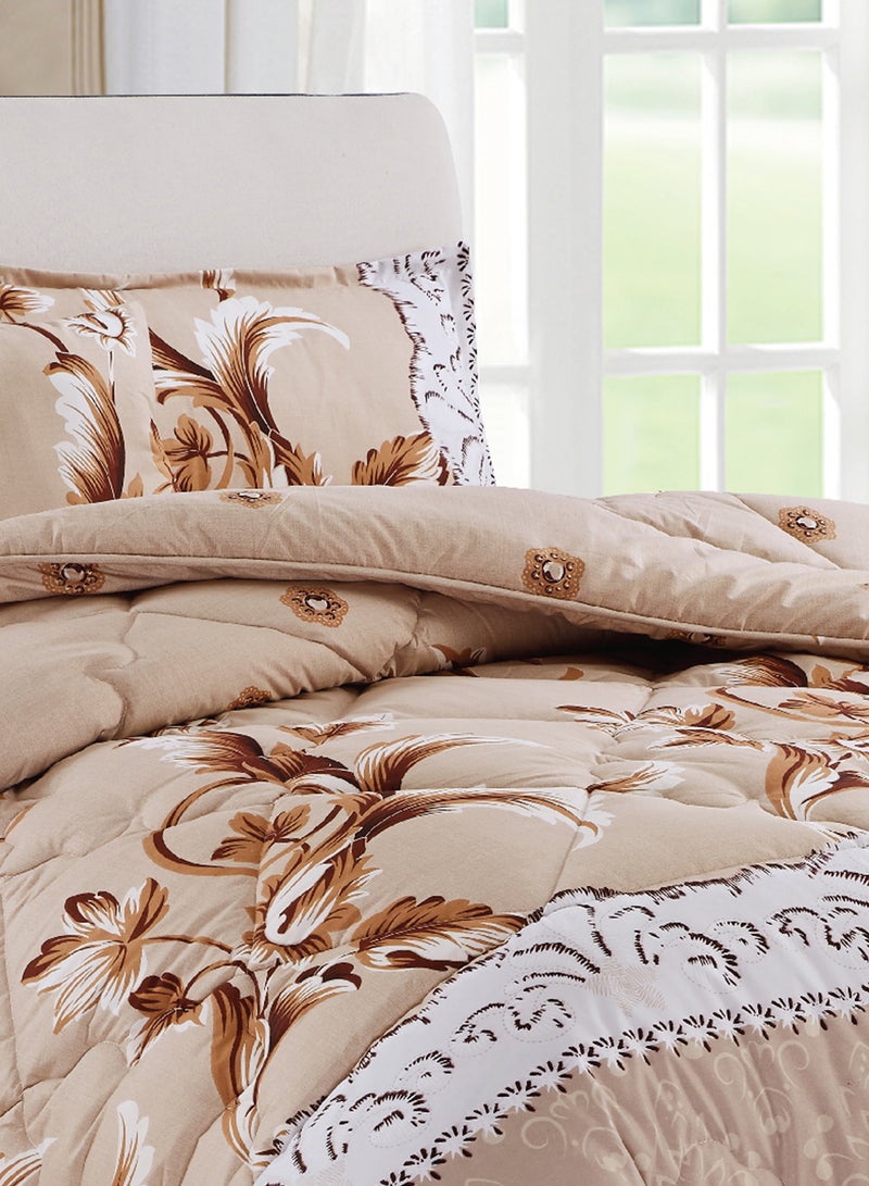 Moon Bed In A Bag Medium Filling King Size Comforter Set, 10 Pcs Floral Bedding Set Size 220 X 240 Cm with Comforter, Quilted Bed Skirt, Pillowcases, Cushion & Bedroom Slipper, Multicolor  - Image 4
