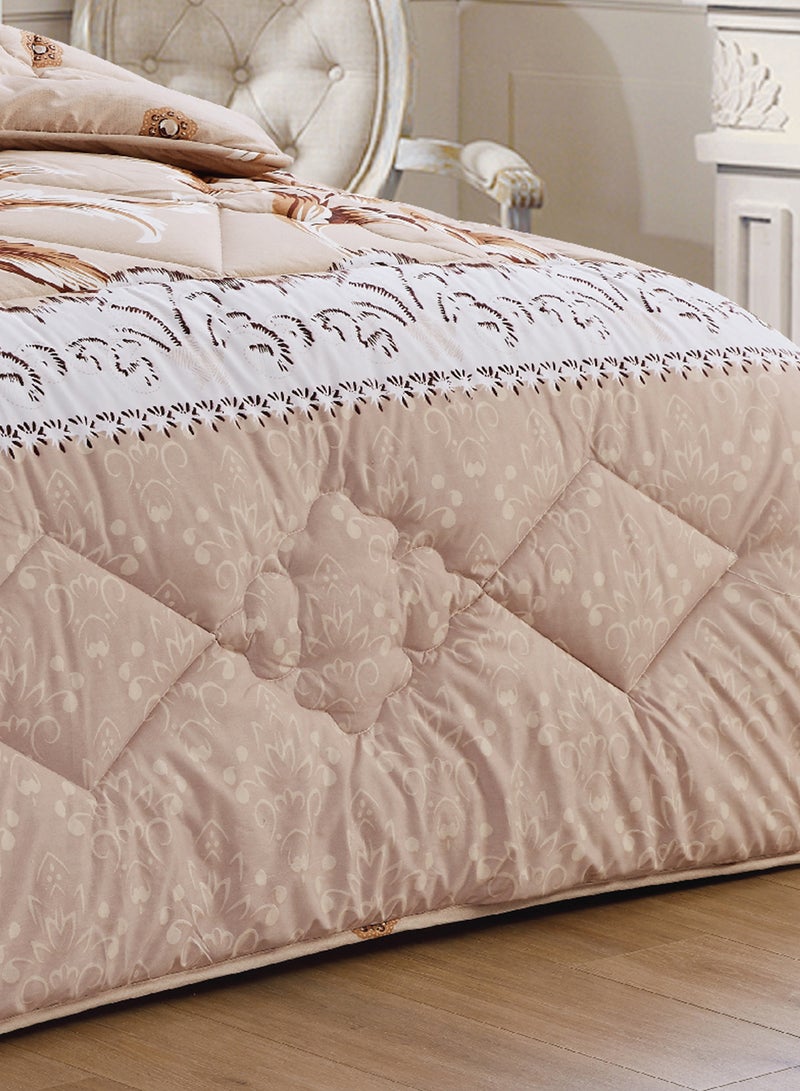 Moon Bed In A Bag Medium Filling King Size Comforter Set, 10 Pcs Floral Bedding Set Size 220 X 240 Cm with Comforter, Quilted Bed Skirt, Pillowcases, Cushion & Bedroom Slipper, Multicolor  - Image 5
