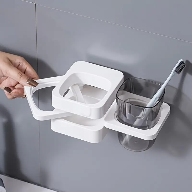 Apexx Toothbrush Holders for Bathroom Wall-Mounted & Storage Rack - Dual Toothbrush Holder for Bathroom - Space-Saving Organizer for Toothbrushes & Accessories (2 Cup) - Image 2