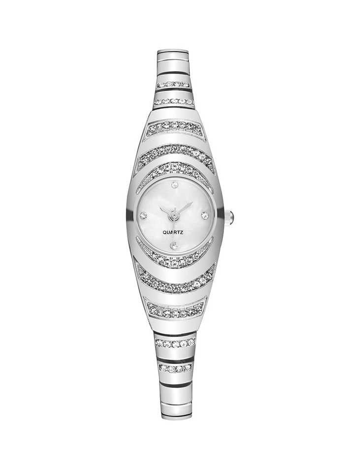 Creative Diamond Ladies Watch Student Fashion Bracelet Quartz Watch (Silver)  - Image 1