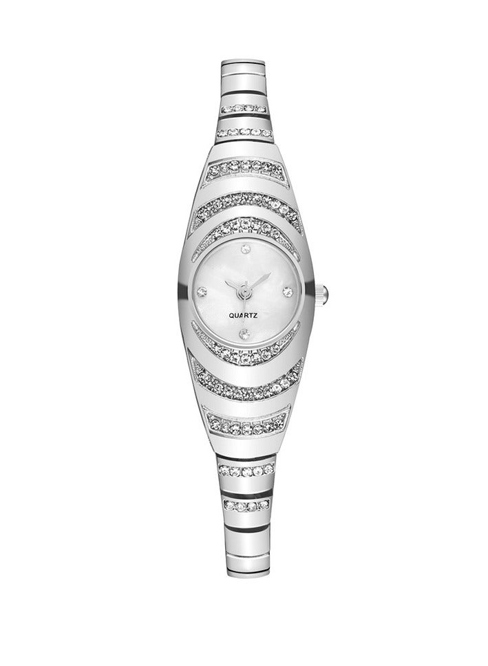 Creative Diamond Ladies Watch Student Fashion Bracelet Quartz Watch (Silver)  - Image 2