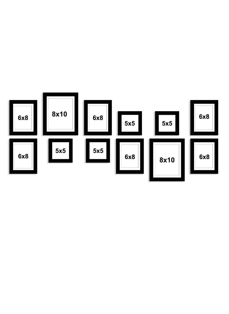 Art Street Art Street - Set of 12 Individual Black Wall Photo Frames Wall Hanging (Mix Size)(4 Units 5X5, 6 Units 6X8, 2 Units 8X10 inches)|| Free Hanging Accessories Included ||  - Image 2