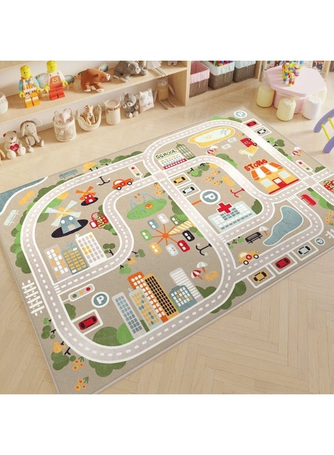 Soofam سجاد لعب للأطفال لسيارات الألعاب، سجادة غرفة اللعب لحركة المرور في المدينة، سجادة تعليمية غير قابلة للانزلاق، سجادة لعب للأطفال في غرفة النوم (رمادي) - Image 2