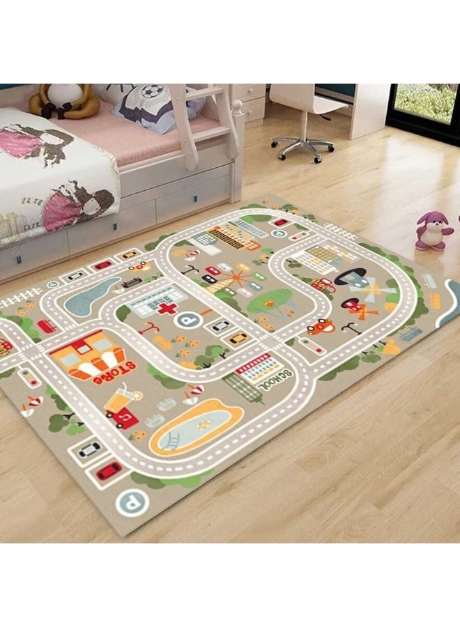 Soofam سجاد لعب للأطفال لسيارات الألعاب، سجادة غرفة اللعب لحركة المرور في المدينة، سجادة تعليمية غير قابلة للانزلاق، سجادة لعب للأطفال في غرفة النوم (رمادي) - Image 1