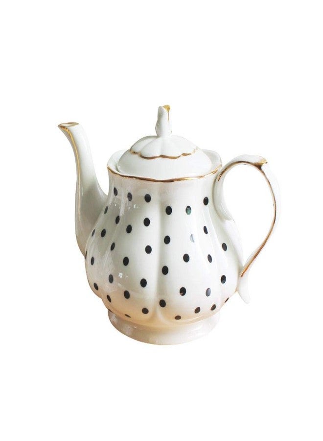Jessie European Style Teapot Handmade Ceramic Teapot Pumpkin Fluted Shape Vintage Tea Party Set Gift (Polka dot) - Image 1