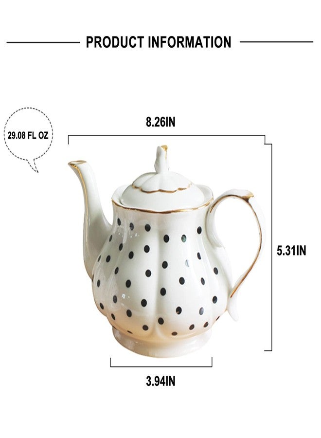 Jessie European Style Teapot Handmade Ceramic Teapot Pumpkin Fluted Shape Vintage Tea Party Set Gift (Polka dot) - Image 5