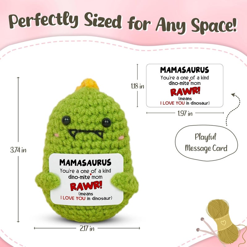 OASSIE Christmas Birthday Gifts for Mom from Daughter Son - Saurus Mama Mini Handmade Positive Dinosaur Crochet with Message Card - Mom Gifts for Mother Mama Mothers in Law, Emotional Support Crochet - Image 3