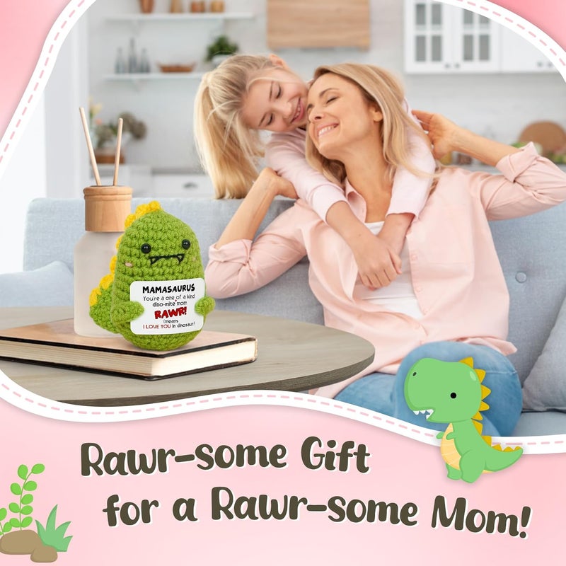 OASSIE Christmas Birthday Gifts for Mom from Daughter Son - Saurus Mama Mini Handmade Positive Dinosaur Crochet with Message Card - Mom Gifts for Mother Mama Mothers in Law, Emotional Support Crochet - Image 5