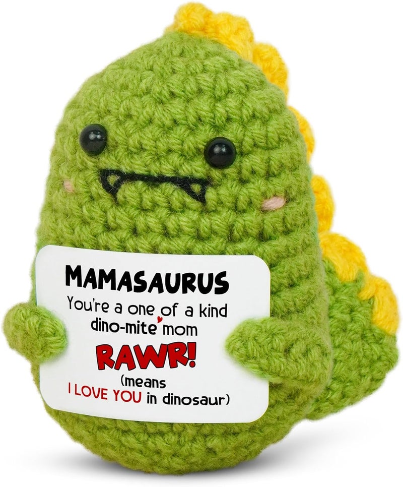 OASSIE Christmas Birthday Gifts for Mom from Daughter Son - Saurus Mama Mini Handmade Positive Dinosaur Crochet with Message Card - Mom Gifts for Mother Mama Mothers in Law, Emotional Support Crochet - Image 1