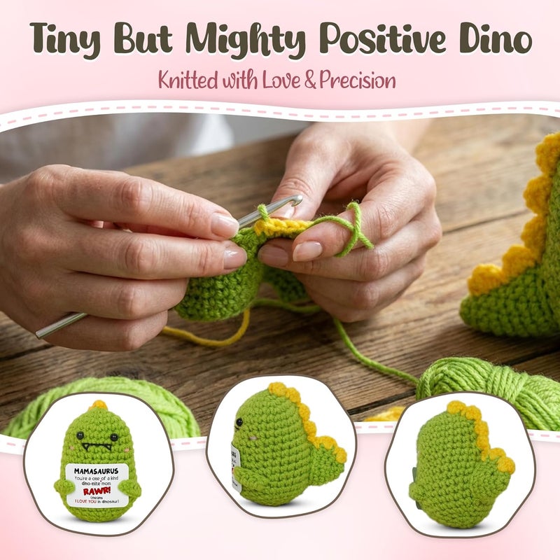OASSIE Christmas Birthday Gifts for Mom from Daughter Son - Saurus Mama Mini Handmade Positive Dinosaur Crochet with Message Card - Mom Gifts for Mother Mama Mothers in Law, Emotional Support Crochet - Image 4