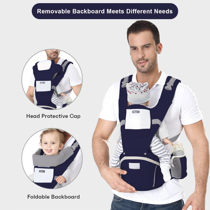 Ocanoiy Baby Carrier Newborn to Toddler Baby Wrap Carrier with Hip Seat Kangaroo Carrier Toddler Infant Baby Holder for Men Women Dad Mom (Dark Blue) - Image 3