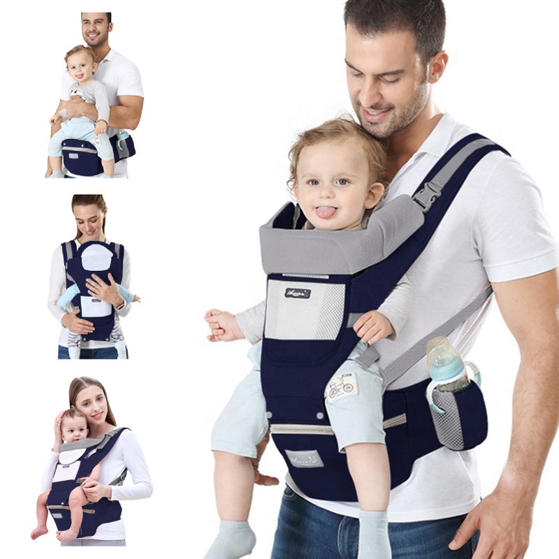 Ocanoiy Baby Carrier Newborn to Toddler Baby Wrap Carrier with Hip Seat Kangaroo Carrier Toddler Infant Baby Holder for Men Women Dad Mom (Dark Blue) - Image 1