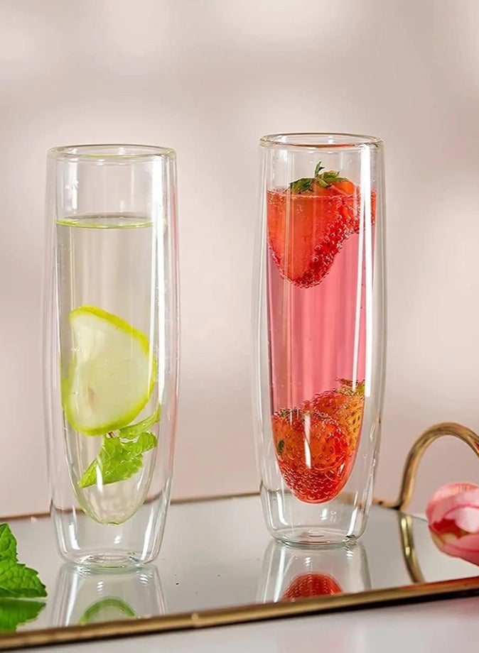 1Chase Set of 2 -250 ML Borosilicate Double Wall Glass Champagne Flutes For Everyday Use - Image 4