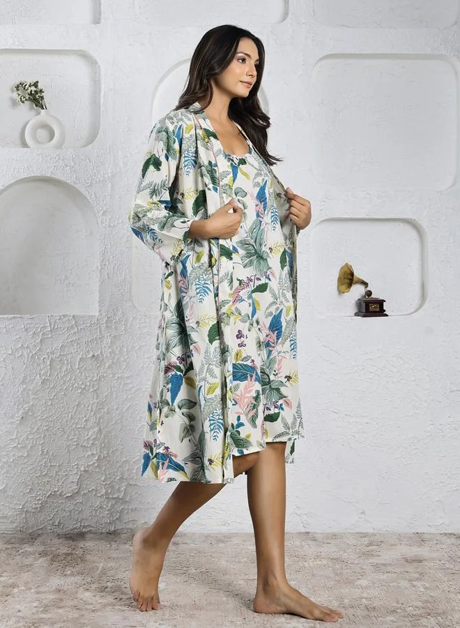 sanskrutihomes Sanskrutihomes Printed Pure Cotton Nightdress with Robe