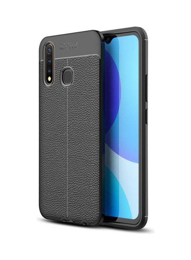 Vivo Y19 Litchi Leather Textu Business DropResistant Mobile Phone Case Cover Black