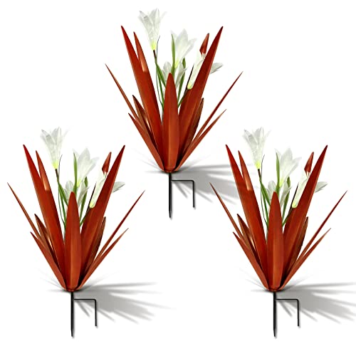 Homight Metal Agave Plant Outdoor Decoration Lily Mexican Yard Art Garden Gift Home Decor Hand Painted Metal Agave Garden Yard Statue Outdoor Lawn Ornaments 3 Big White Lilies - Image 1