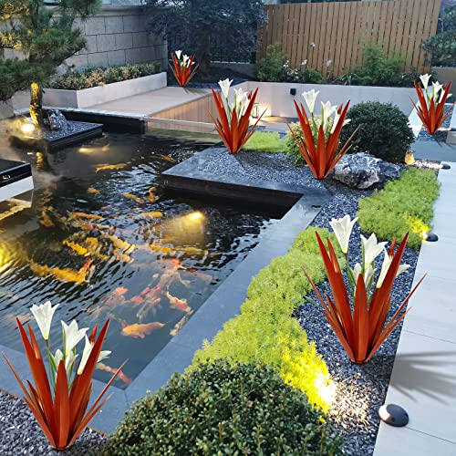 Homight Metal Agave Plant Outdoor Decoration Lily Mexican Yard Art Garden Gift Home Decor Hand Painted Metal Agave Garden Yard Statue Outdoor Lawn Ornaments 3 Big White Lilies - Image 3