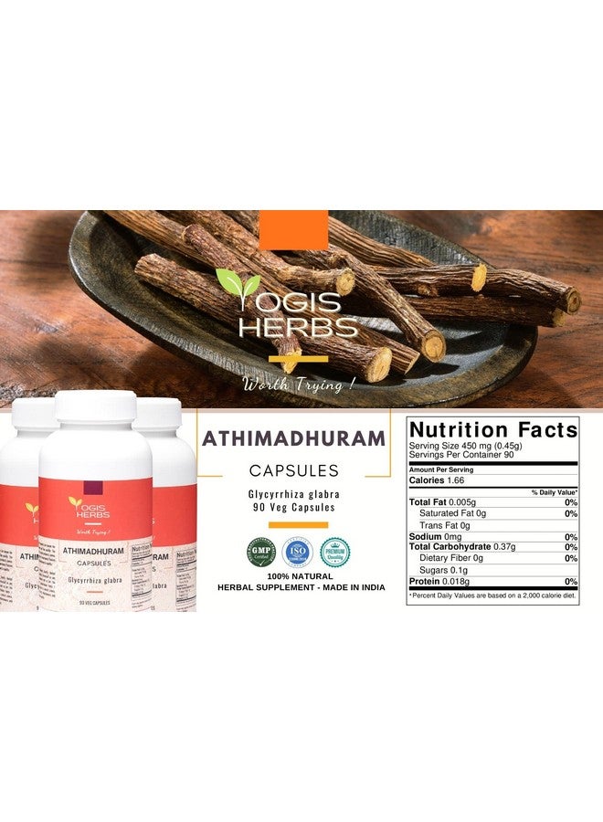 YOGIS HERBS Athimadhuram Capsules (Glycyrrhiza Glabra / Mulhathi / Yashtimadhu / Licorice Root) 90 Veg Capsules - Image 3