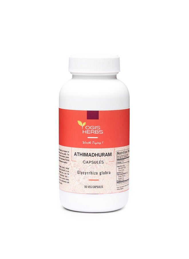 YOGIS HERBS Athimadhuram Capsules (Glycyrrhiza Glabra / Mulhathi / Yashtimadhu / Licorice Root) 90 Veg Capsules - Image 1