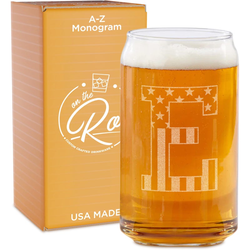 Monogram Beer Glasses for Men AZ 16 oz  Beer Gifts for Men Brother Son Dad Neighbor  Unique Gifts for Him  Personalized Drinking Gift Beer Glass Mugs  Engraved Beer Can Glass E