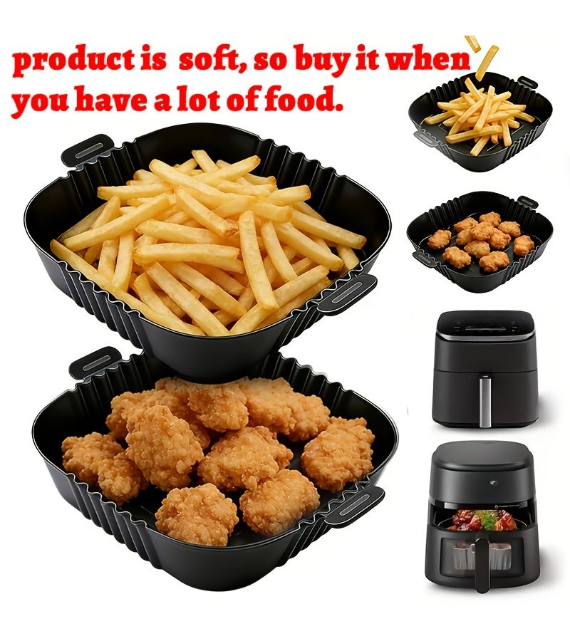 2pcs Black Reusable Air Fryer Liners Square Soft Easy Clean Oven Baking Tool Kitchen Accessories Compatible 3 6 Quart Liter Air Fryers - Image 1